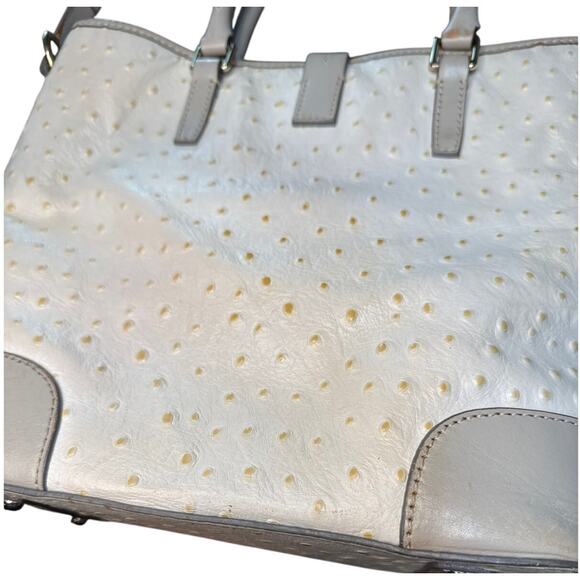 Dooney and Bourke Ostrich Shoulder or Handbag White Taupe Leather - Picture 4 of 16